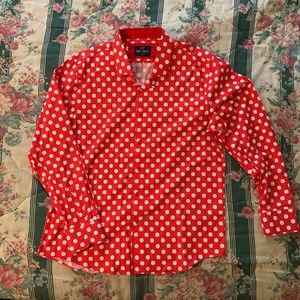 Polka Dot red/white men's long sleeve cotton dress shirt (2XL)